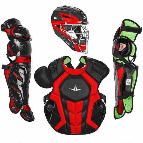 All-Star Adult System 7 Axis 2-Tone Baseball Catcher’s Set: CKCCPRO1X-TT Equipment All-Star Black / Scarlet 