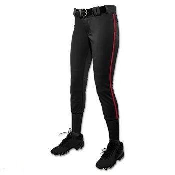 Champro Women/Girl's Tournament Low Rise Piped Pants: BP11P Apparel Champro Black/Scarlet Large 