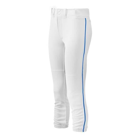 Mizuno Womens Select Belted Piped Pant Apparel Mizuno White/Royal XXL 